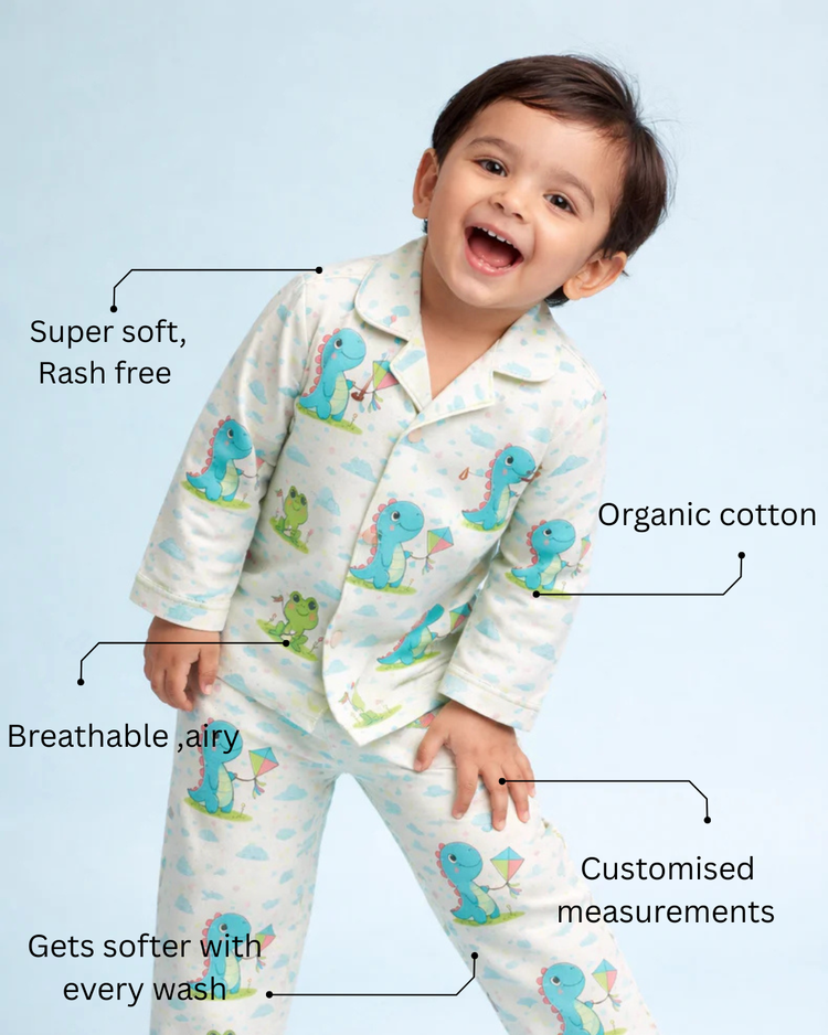 Boy wearing Anaario Dino-Kites Night Suit
