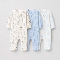 Duck & Meadow bamboo baby sleepsuit combo — coordinating full-sleeve two-way zip romper onesies