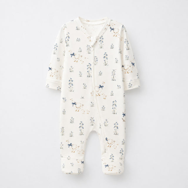 Duck & Meadow bamboo cotton baby sleepsuit — two-way zip romper onesie