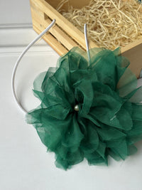 Emerald Flower Organza Bow Hairband