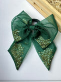 Anaario Emerald Green Beaded Bow Hair Tie, emerald green beaded bow hair tie for kids