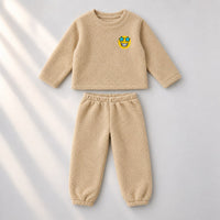 Beige Smiley Fleece Set top and bottom by Anaario