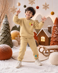 Beige Pac-Man Fleece Set for kids by Anaario – winter fleecewear