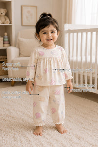 Cream Sheep Peplum Baby Co-ord Set features