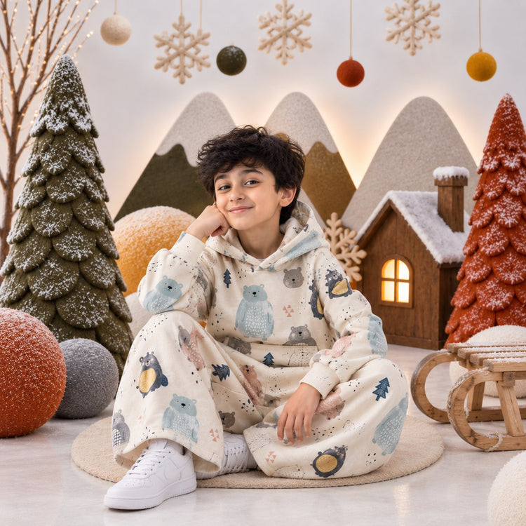 Snow Bear Hooded Barrel Pant Set on boy by Anaario – winter kidswear