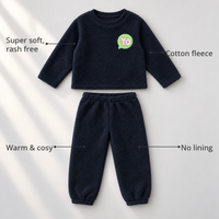Navy YO Fleece Set feature highlights by Anaario – super soft, warm cotton fleece, no lining