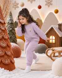 Lavender Hot Air Balloon Fleece Set on child by Anaario – winter fleecewear