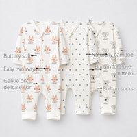 Woodland Bunny Bamboo Baby Sleepsuit – Zip Romper Onesie Combo features
