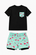 Boy wearing Anaario Flamingo Splash Pocket Co-ord Set