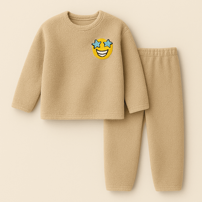Beige Smiley Fleece Set