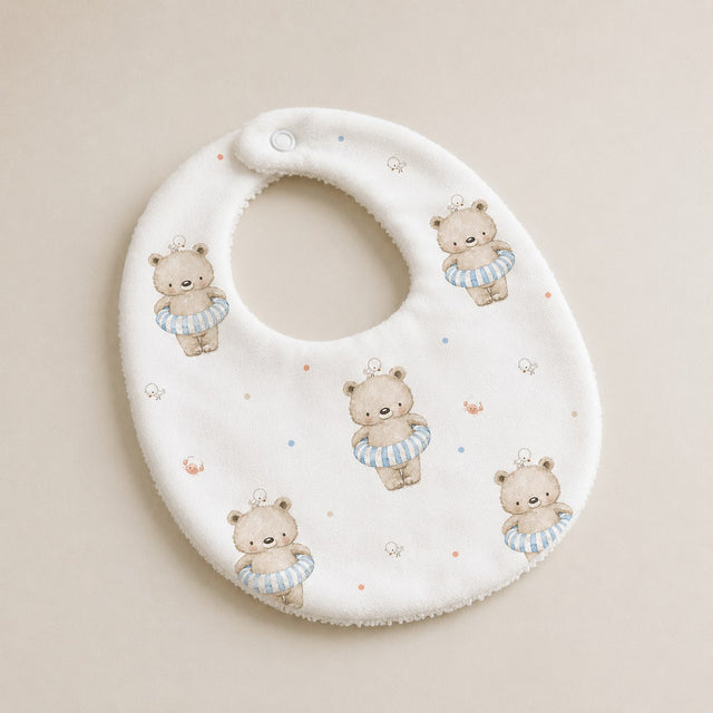 Floater Teddy bamboo baby bib — absorbent sherpa backing