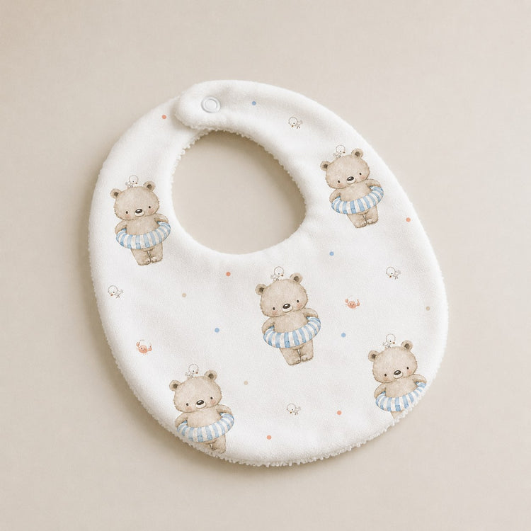 Floater Teddy bamboo baby bib — absorbent sherpa backing