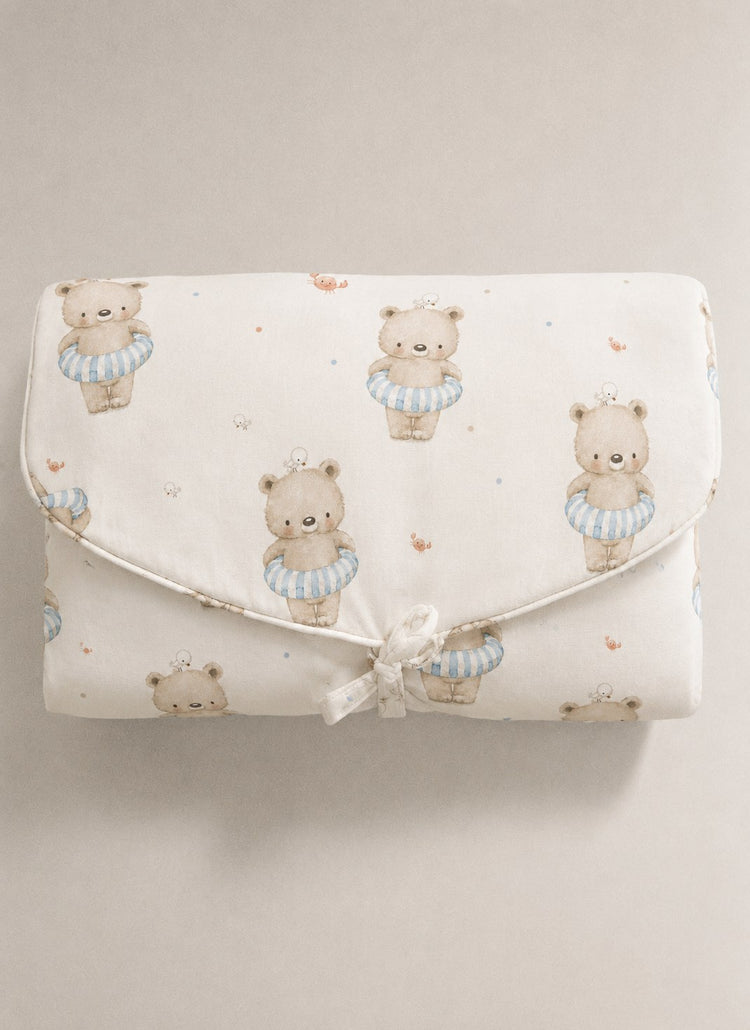 Floater Teddy bamboo baby changing mat — floater teddy print, soft bamboo cotton