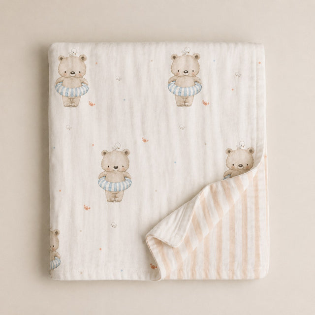 Floater Teddy bamboo baby quilt — floater teddy print, soft bamboo cotton