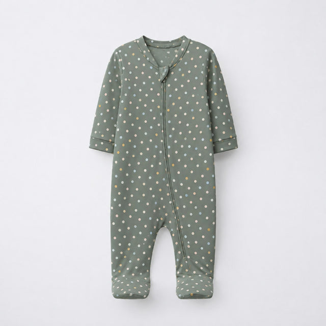 Forest Bear bamboo cotton baby sleepsuit — two-way zip romper onesie