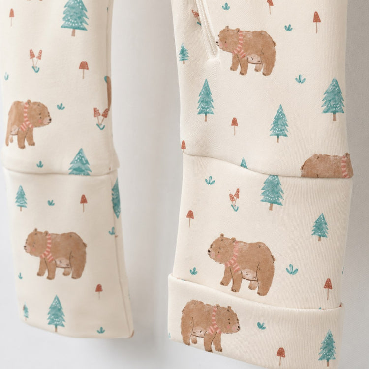 Forest Bear bamboo cotton baby sleepsuit — footed zip-front sleepsuit, onesie romper