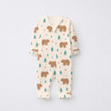 Forest Bear bamboo cotton baby sleepsuit — bamboo cotton onesie romper flatlay