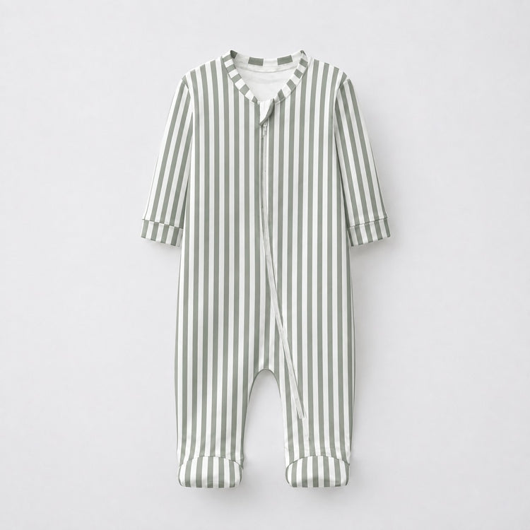Forest Bear bamboo cotton baby sleepsuit — two-way zip romper onesie