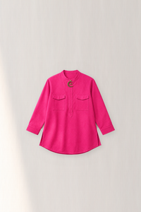Anaario Fuchsia Moon-Star Baby Kurta Set, fuchsia cotton kurta flat lay with moon-and-star motif