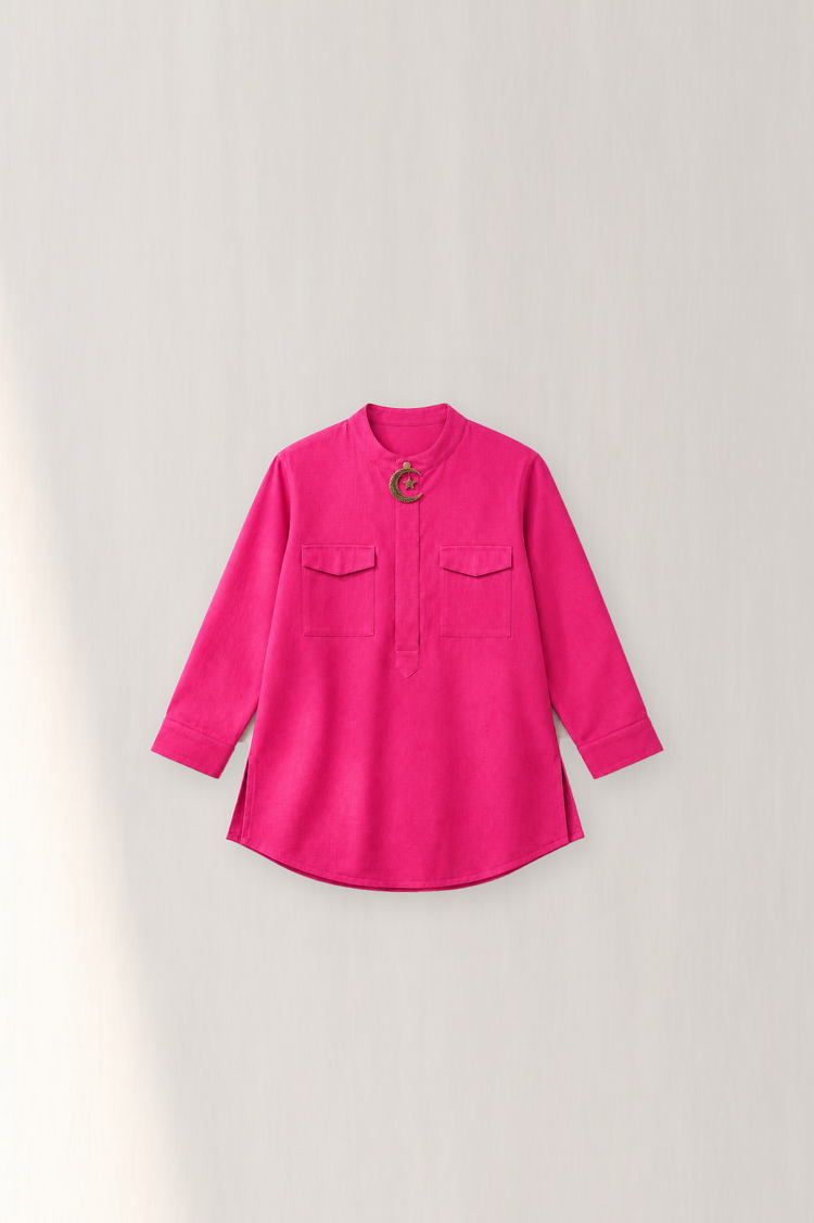 Anaario Fuchsia Moon-Star Baby Kurta Set, fuchsia cotton kurta flat lay with moon-and-star motif