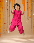 Fuchsia Moon-Star Kurta Set - boy jumping festive