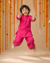 Fuchsia Moon-Star Kurta Set - boy jumping festive