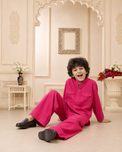 Fuchsia Moon-Star Kurta Set - boy sitting under arch