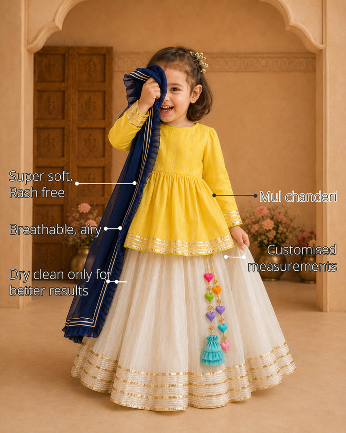 Yellow Peplum Girls' Lehenga Set features