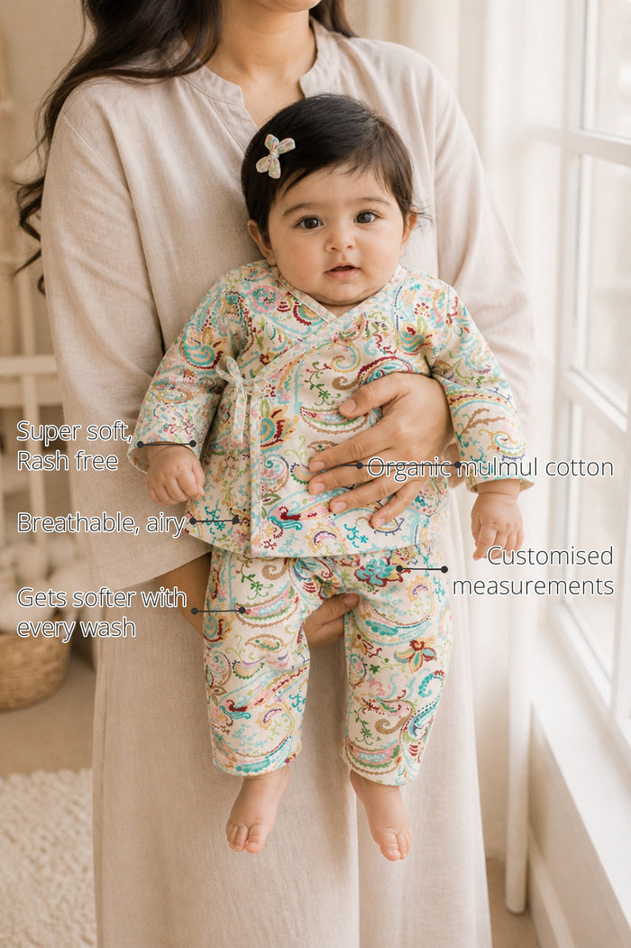 Pastel Paisley Wrap Baby Co-ord Set features
