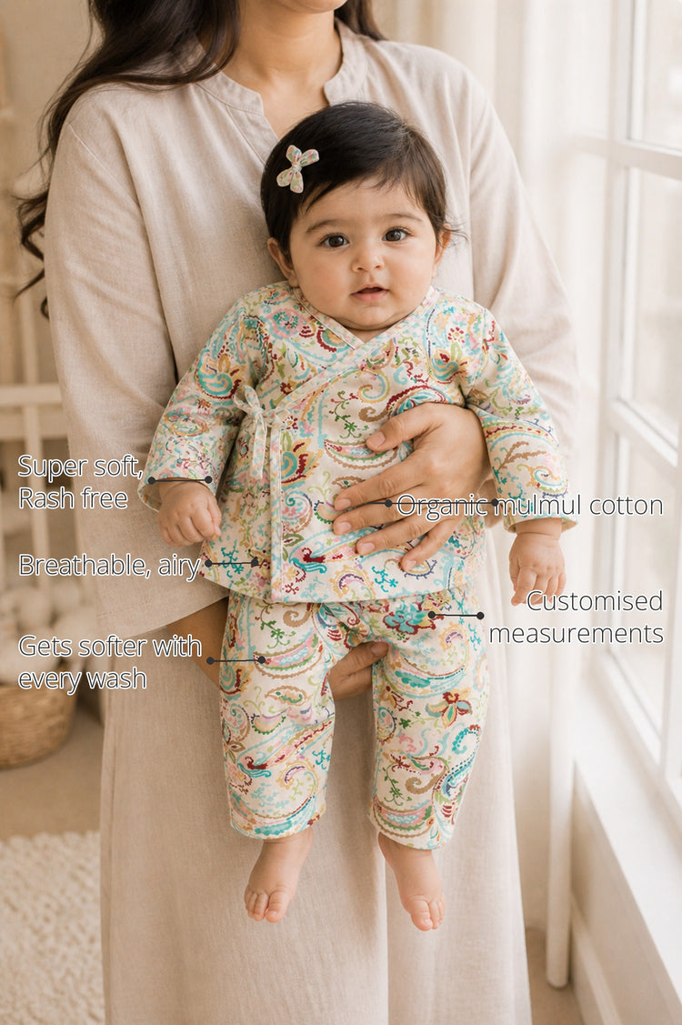 Pastel Paisley Wrap Baby Co-ord Set features
