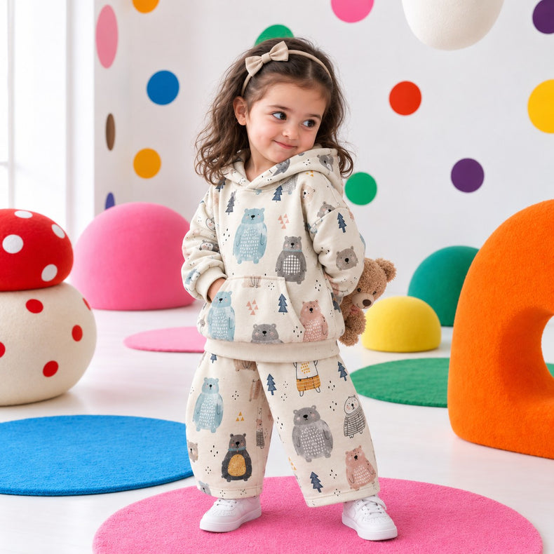 Snow Bear Hooded Barrel Pant Set on girl by Anaario – winter kidswear