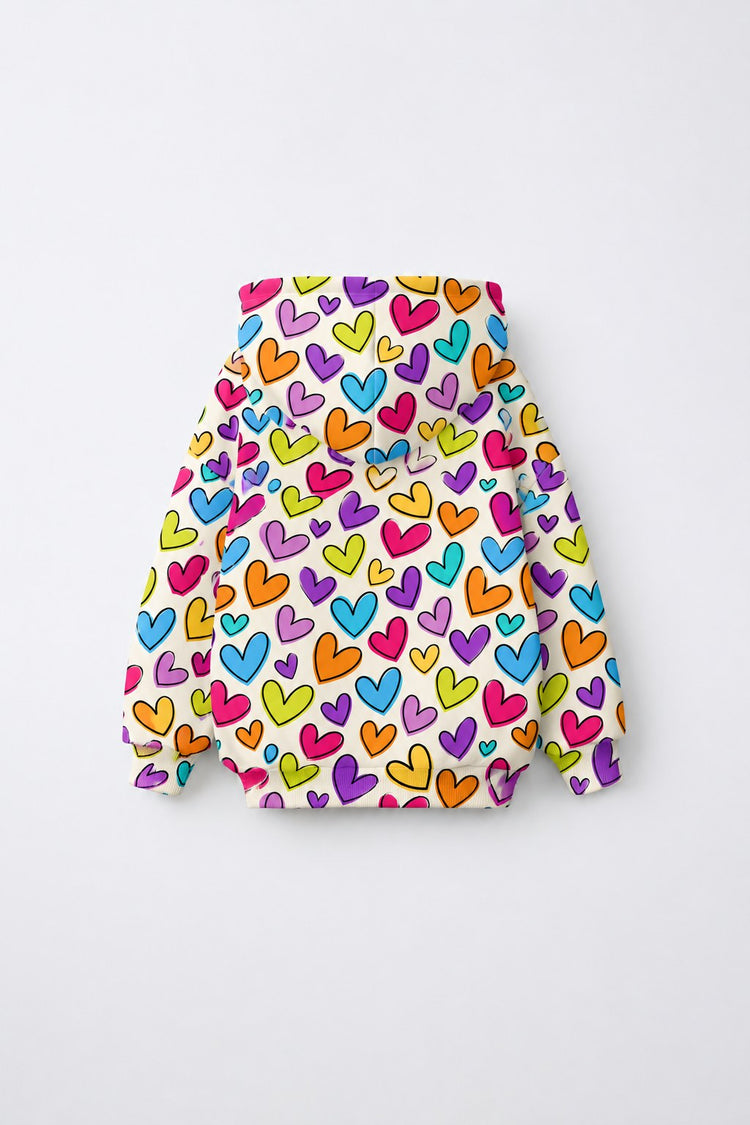 Multi Hearts Hooded Barrel Pant Set flat lay by Anaario