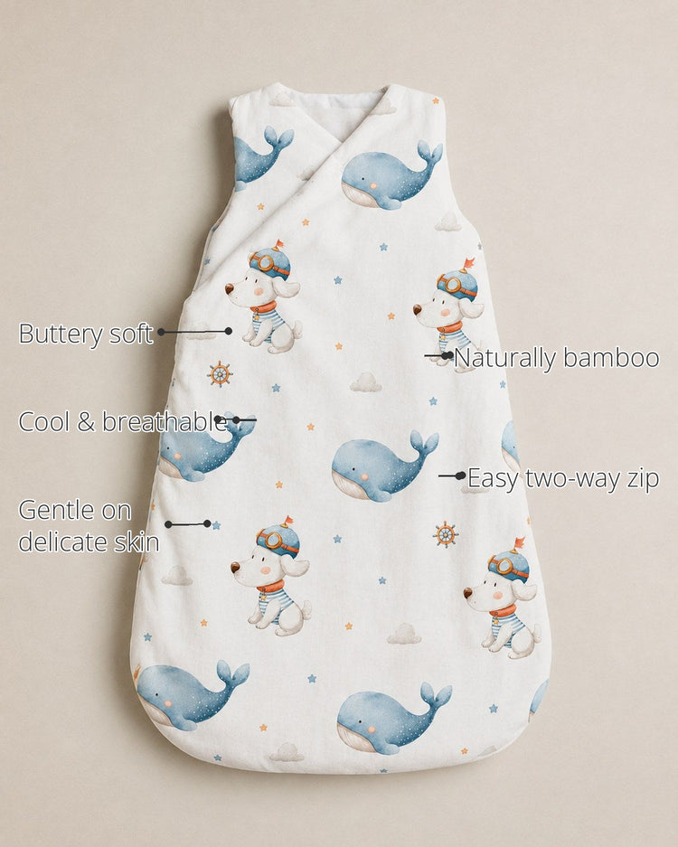 Puppy & Whale Bamboo Baby Sleeping Bag features