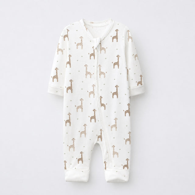 Giraffe bamboo cotton baby sleepsuit — two-way zip romper onesie
