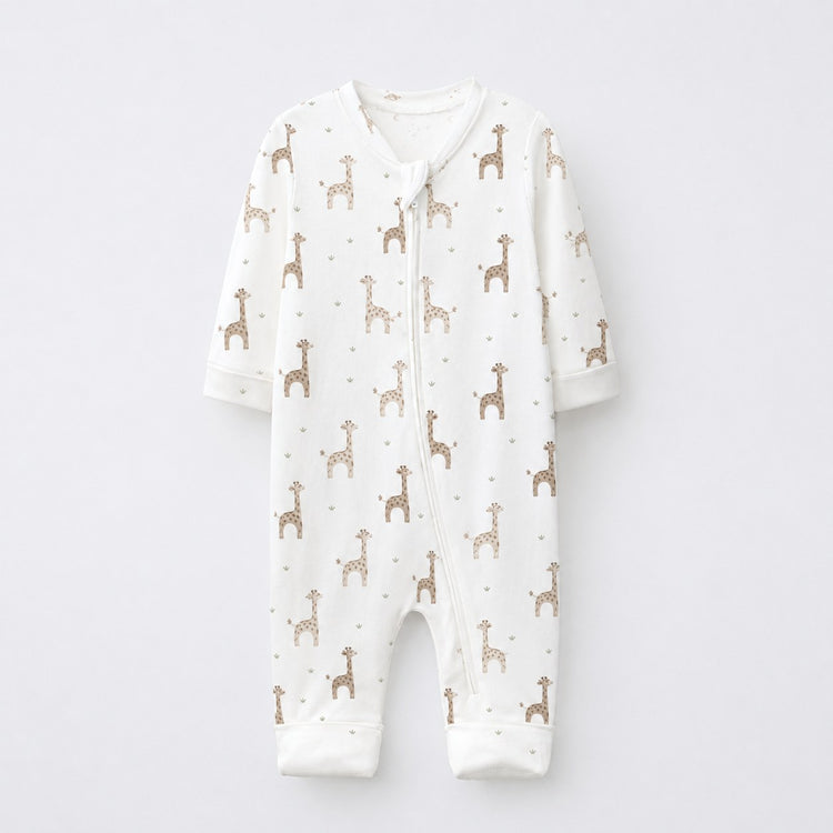 Giraffe bamboo cotton baby sleepsuit — two-way zip romper onesie