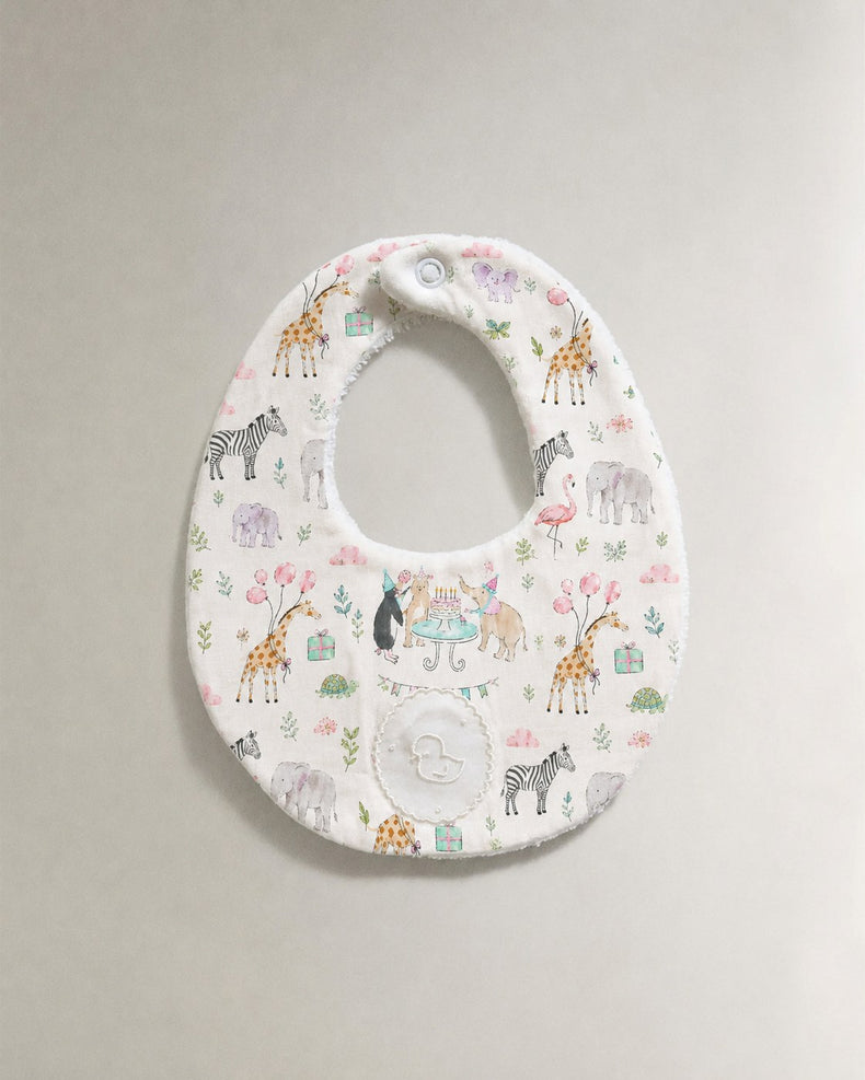 Giraffe Birthday Party bamboo baby bib — giraffe birthday party print, soft bamboo cotton