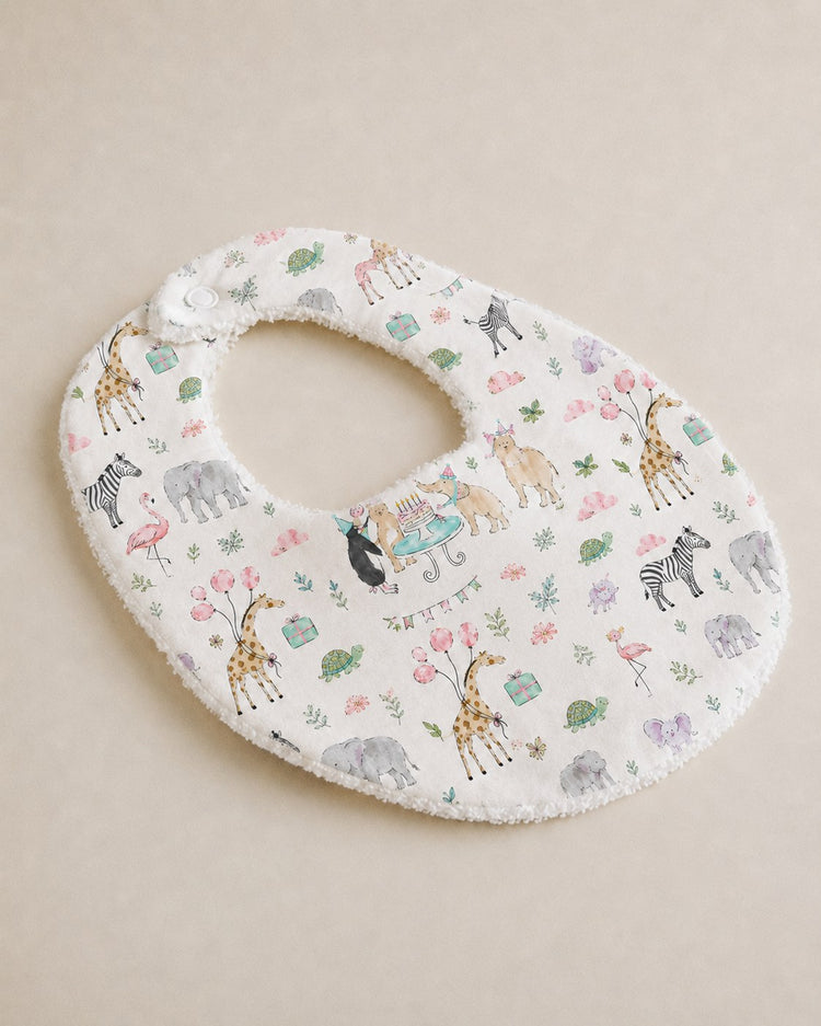 Giraffe Birthday Party bamboo baby bib — folded