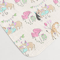 Giraffe Birthday Party bamboo baby quilt — giraffe birthday party print, soft bamboo cotton