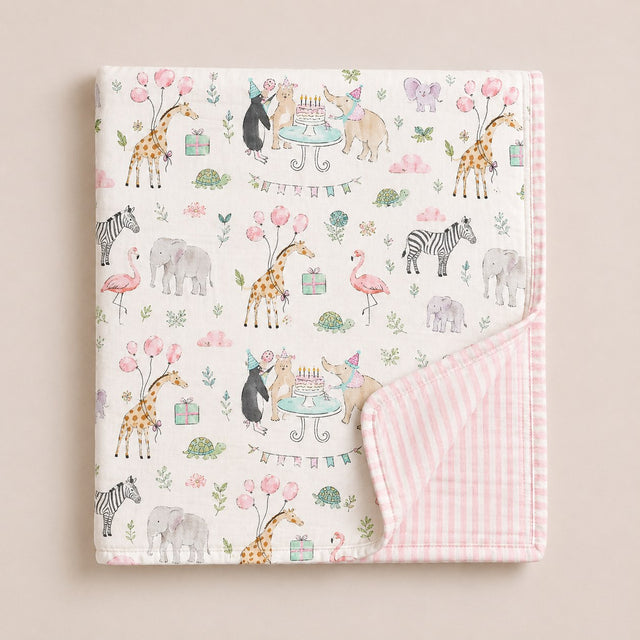 Giraffe Birthday Party bamboo baby quilt — folded