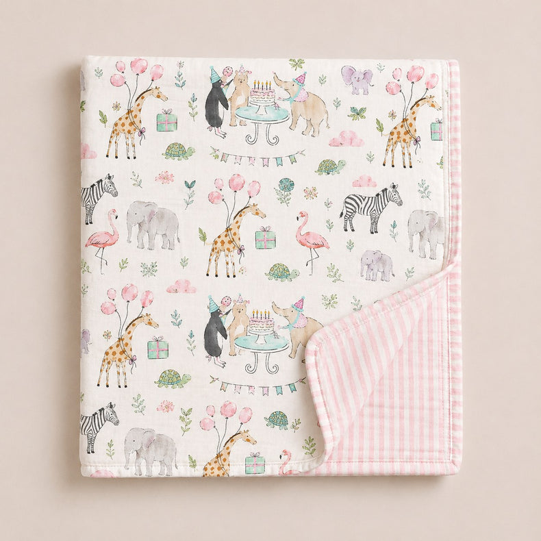 Giraffe Birthday Party bamboo baby quilt — folded