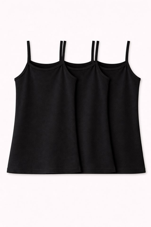 Anaario Girls Black Sleeveless Bamboo Vest, pack of 3