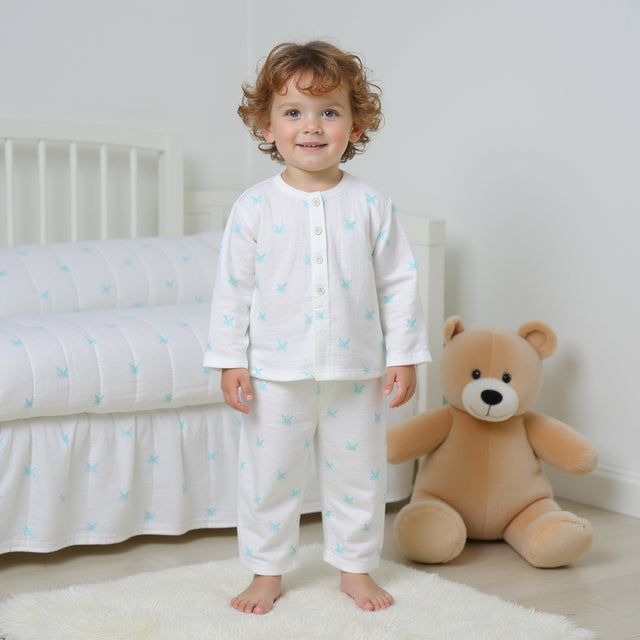 Girl wearing Anaario Blue Palm Leaves Night Suit