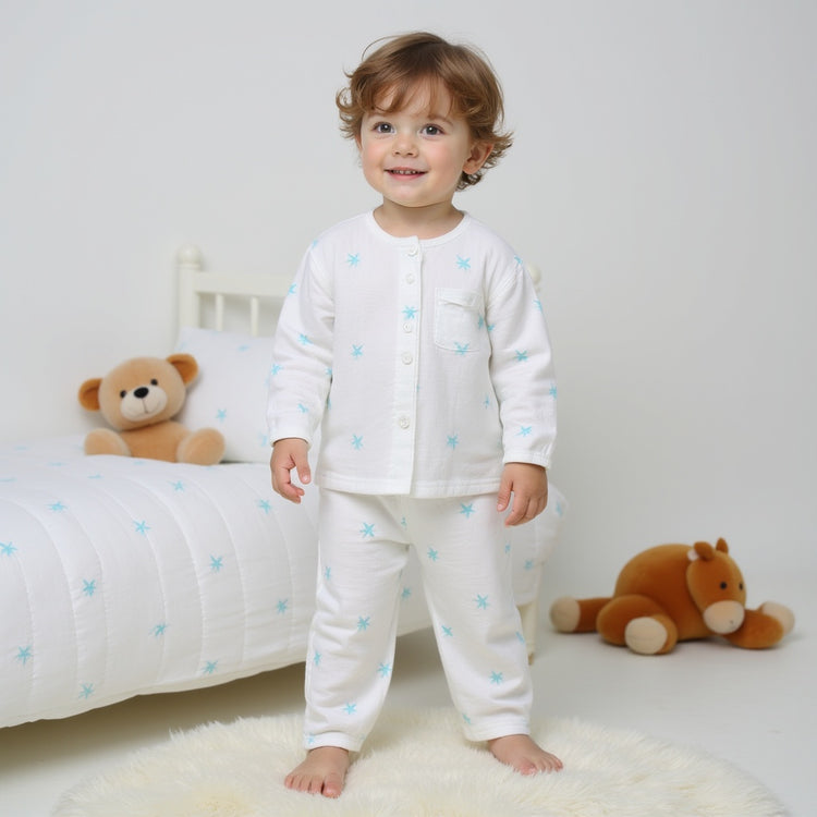 Girl wearing Anaario Blue Palm Leaves Night Suit