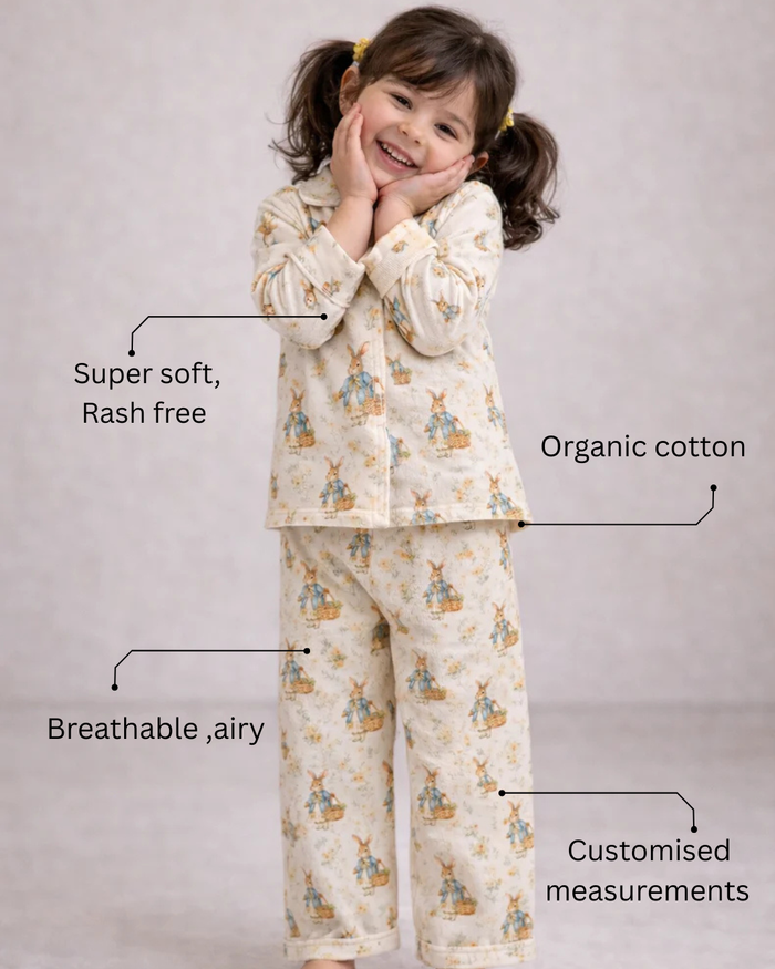 Girl wearing Anaario Classic Bunnies Night Suit
