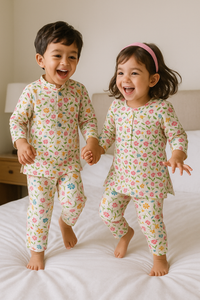 Girl wearing Anaario Cream Floral Cotton Co-ord Set