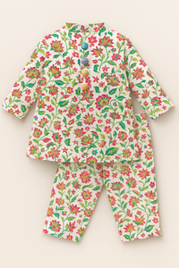 Girl wearing Anaario Cream Floral Cotton Co-ord Set