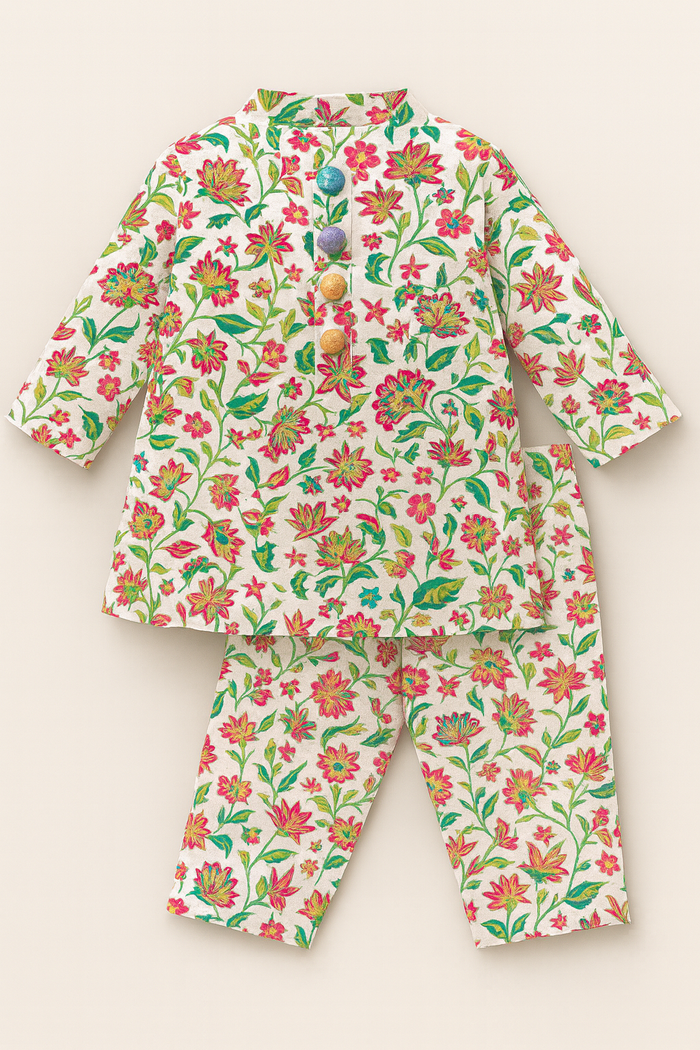 Girl wearing Anaario Cream Floral Cotton Co-ord Set