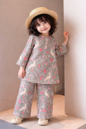 Girl wearing Anaario Grey Parrot Cotton Co-ord Set