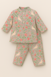 Girl wearing Anaario Grey Parrot Cotton Co-ord Set