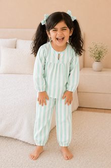 Mint Green Stripes Night Suit